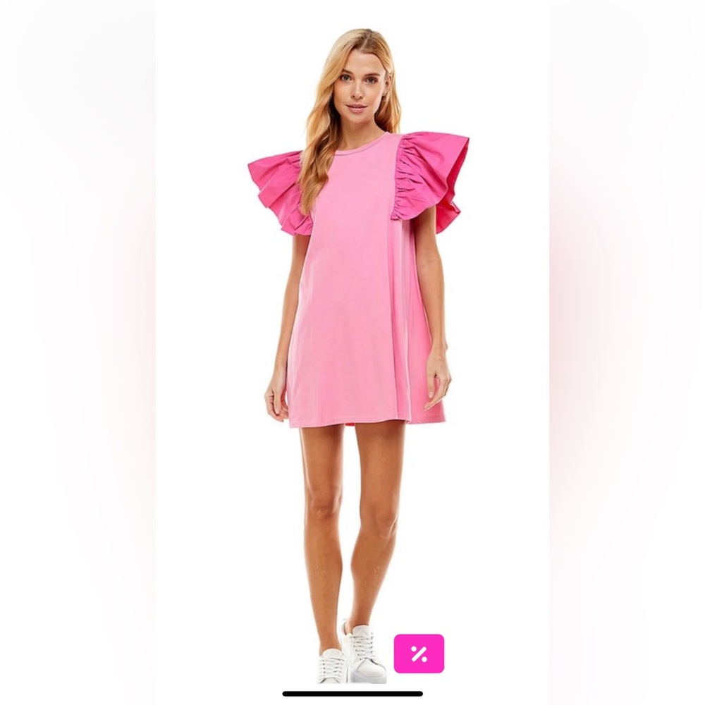 TCEC Vibrant Pink Flutter Sleeve Mini Dress